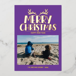 ADD YOUR PHOTO   Merry Christmas & Happy New Year Foil Holiday Card