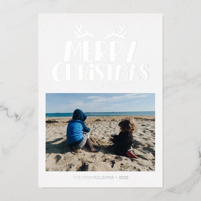 ADD YOUR PHOTO | Merry Christmas & Happy New Year Foil Holiday Card (Front)
