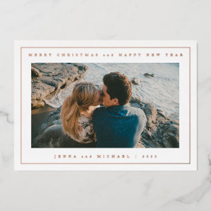 ADD YOUR PHOTO   Merry Christmas & Happy New Year  Foil Holiday Card
