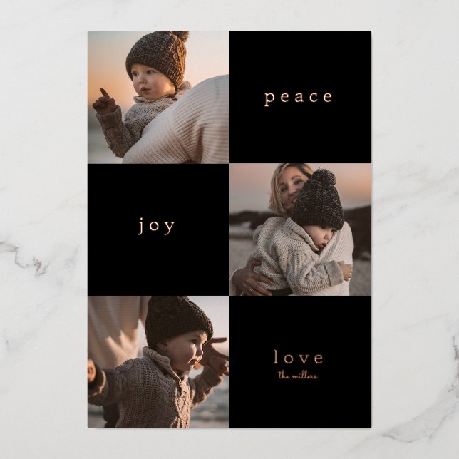 ADD YOUR PHOTO | Merry Christmas PEACE JOY LOVE Foil Holiday Card (Front)