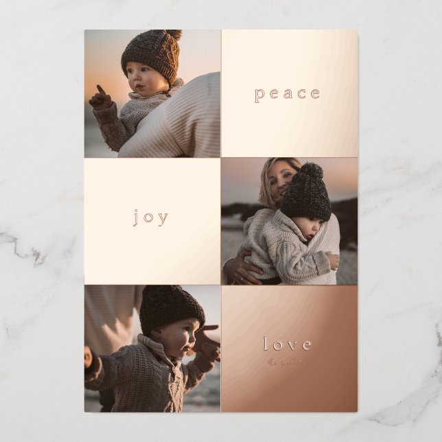 ADD YOUR PHOTO | Merry Christmas PEACE JOY LOVE Foil Holiday Card (Front)
