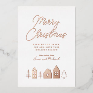 ADD YOUR PHOTO Merry Christmas Town Foil Holiday Card