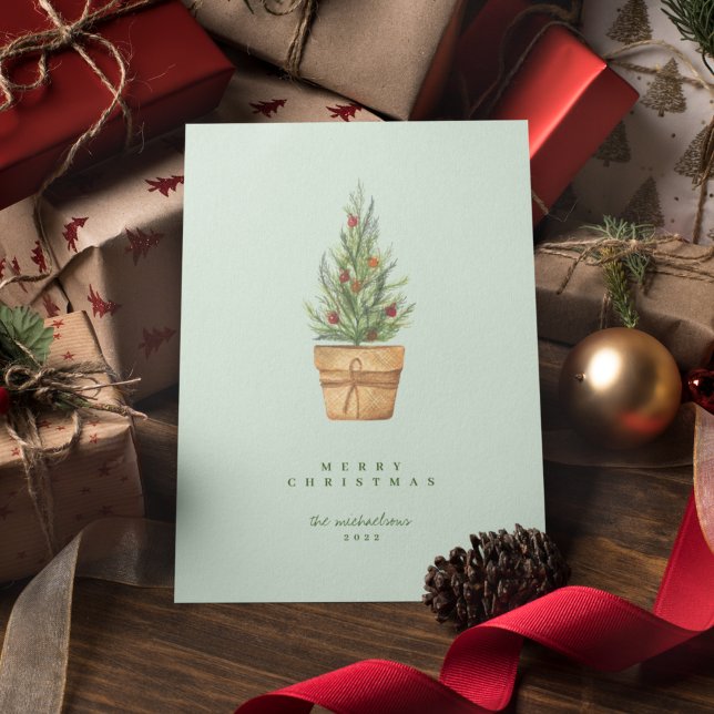 ADD YOUR PHOTO | Merry Christmas Watercolor Tree Invitation (Creator Uploaded)