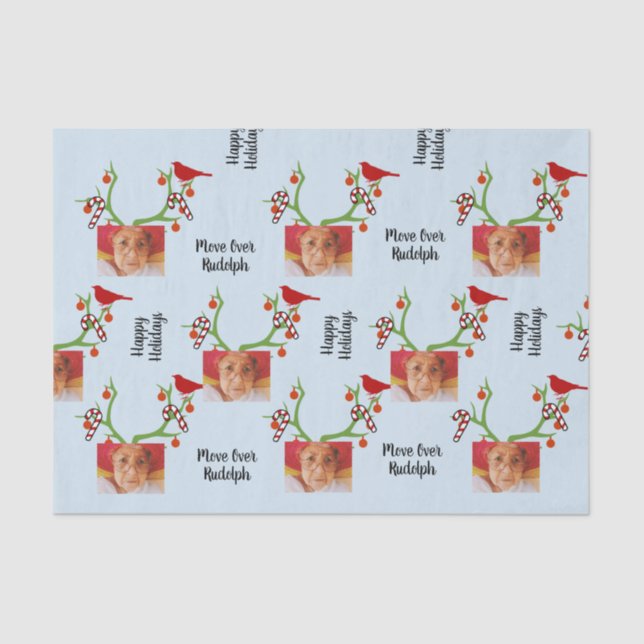 Add Your Photo "Move Over Rudolph" Funny Christmas Tissue Paper (Front)