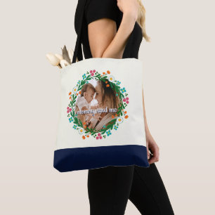 Add Your Photo Mummy and Me Colourful Floral Wreat Tote Bag
