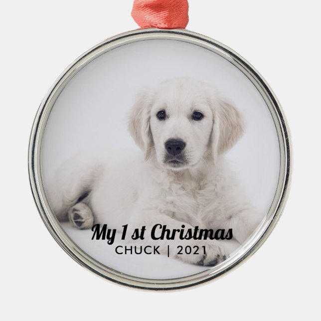 Add Your Photo  my first Christmas Puppy Dog Metal Ornament (Front)