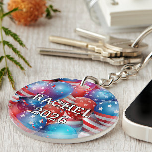 Add Your Photo, Name, 2-in Patriotic Balloons Key Ring