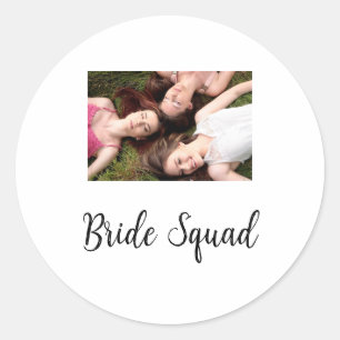 Add your photo name bridesmaid squad bride party classic round sticker