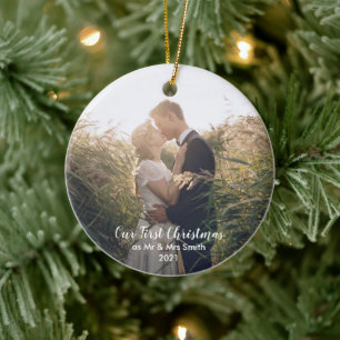 Add Your Photo Our First Christmas Mr & Mrs Christ Ceramic Ornament