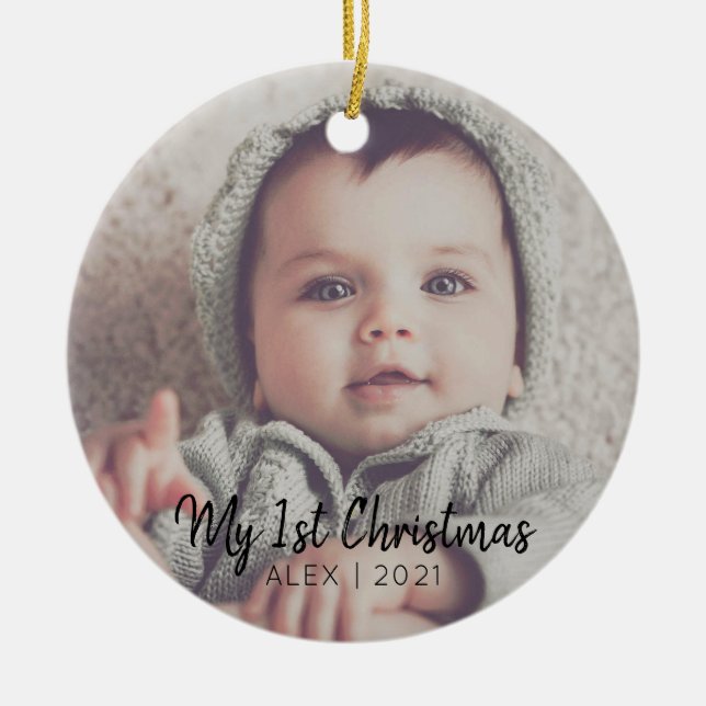 Add Your Photo Personalised my first Christmas Ceramic Ornament (Front)