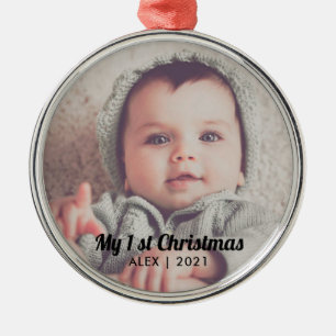 Add Your Photo Personalised my first Christmas Chr Metal Ornament