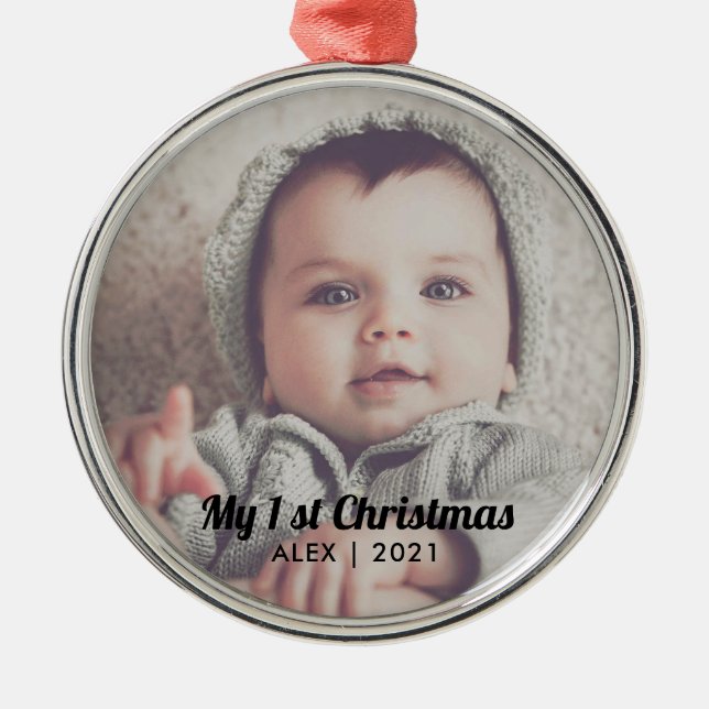 Add Your Photo Personalised my first Christmas Chr Metal Ornament (Front)