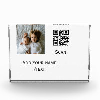Add your photo q r barcode name text details simpl