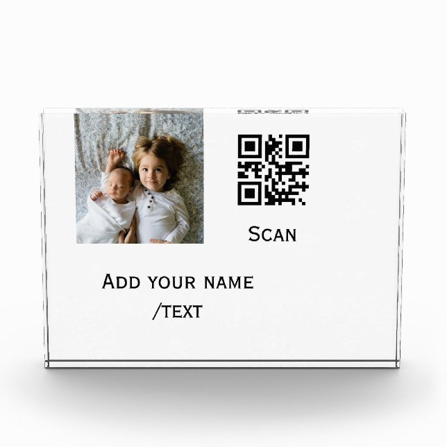Add your photo q r barcode name text details simpl block (Front)