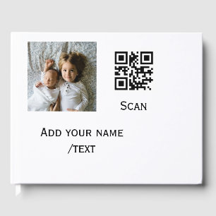 Add your photo q r barcode name text details simpl guest book