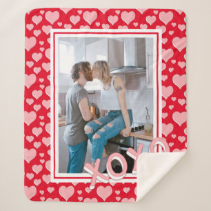 Add Your Photo Romantic Red Pink Hearts XOXO Sherpa Blanket