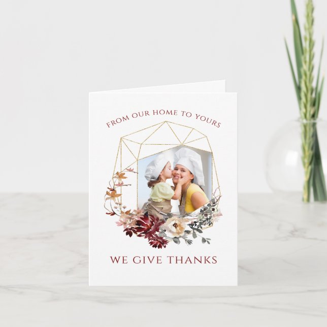 Add Your Photo Rustic Floral Thanksgiving Holiday Card (Front)