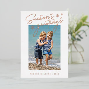  ADD YOUR PHOTO   Season's Greetings Snowflakes Fo Foil Holiday Card
