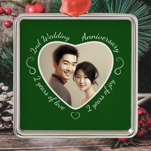 Add Your Photo Second Anniversary Metal Ornament (Creator Uploaded)
