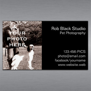 Add Your Photo Simple Black with White Text Magnetic Business Card