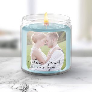 Add Your Photo Stylish Calligraphy Wedding Square Sticker