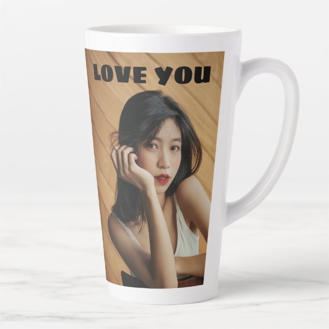 ADD YOUR PHOTO & TEXT LATTE COFFEE MUG (Right)