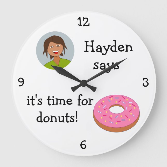 Add Your Photo: 'Time for Donuts' Large Clock (Front)
