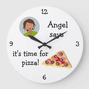 Add Your Photo: 'Time for Pizza' Large Clock