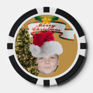 Add Your Photo To A Merry Christmas Tree Scene Poker Chips