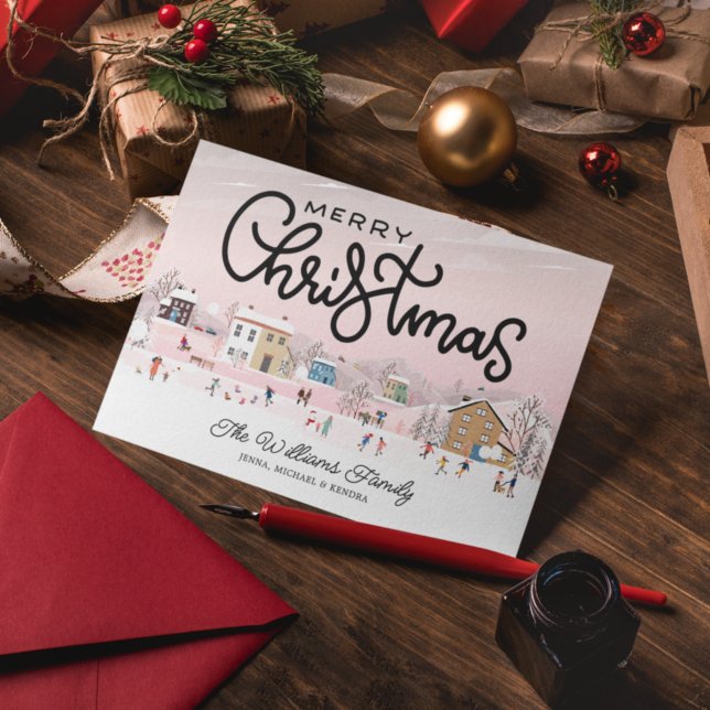 ADD YOUR PHOTO | Winter Christmas Ice Skating Town Holiday Card (Creator Uploaded)