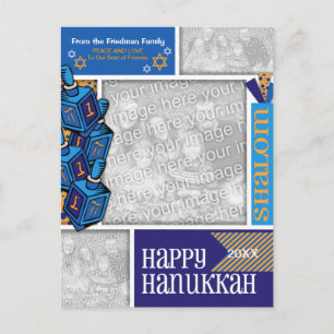 ADD YOUR PHOTOS Hanukkah Whimsical Dreidel Holiday Postcard