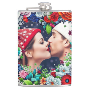 Add Your Picture   Floral Heart Frame Hip Flask