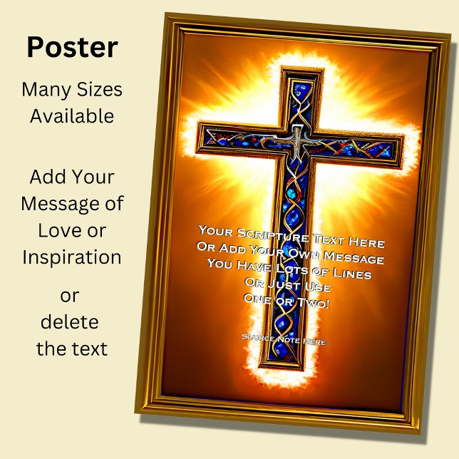 Add Your Scripture, Blue Jewelled Christian Cross  Poster (Creator Uploaded)
