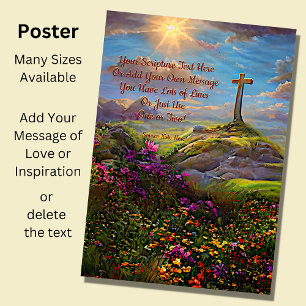 Add Your Scripture Christian Wooden Cross in Field Poster