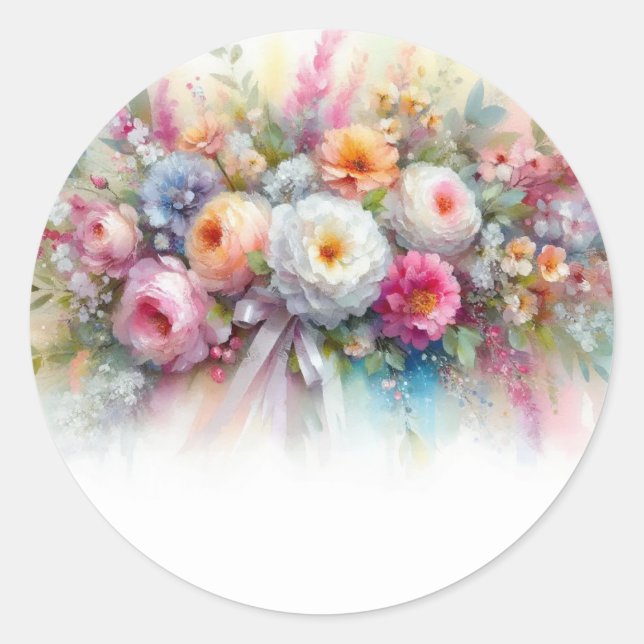 Add Your Text Aquarell Floral Art Blank Template Classic Round Sticker (Front)
