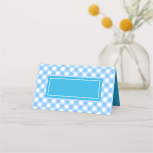 Add Your Text Baby Blue Gingham Pattern Place Card