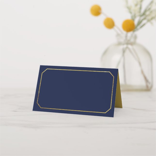 Add Your Text Blue with Faux Gold Classic Border Place Card (Front)