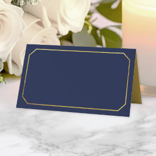 Add Your Text Blue with Faux Gold Classic Border Place Card