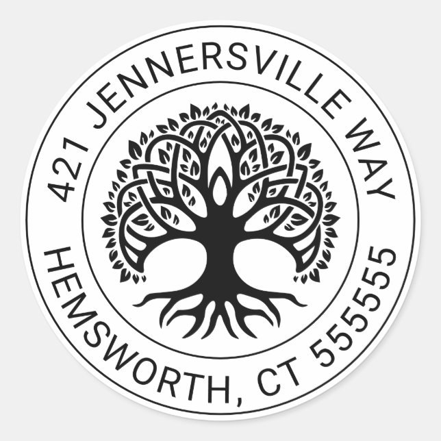 Add Your Text | Celtic Tree Address Classic Round Sticker (Front)