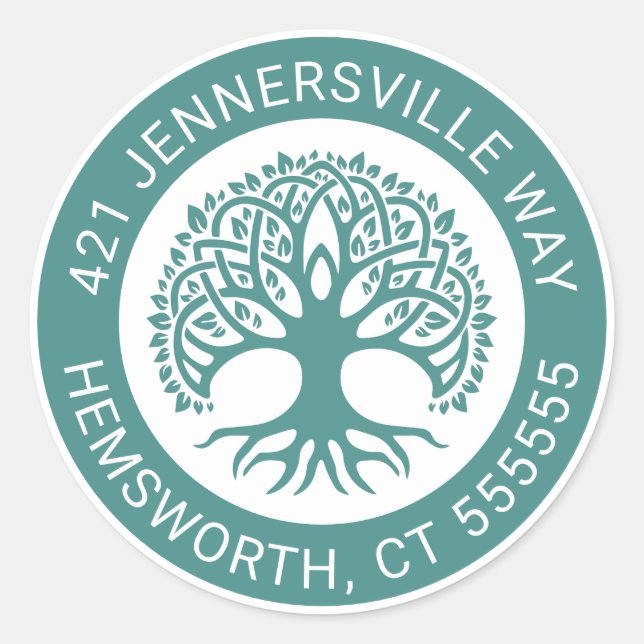Add Your Text | Celtic Tree Address Classic Round Sticker (Front)