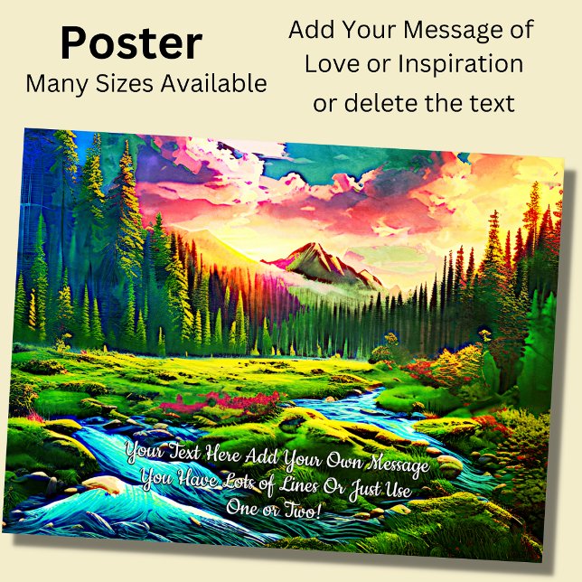 Add Your Text, Fantasy Mountain Stream at Sunset Poster (Creator Uploaded)
