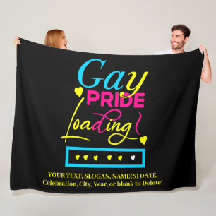 Add Your Text, Gay Pride Loading, Blue Pink, Black Fleece Blanket