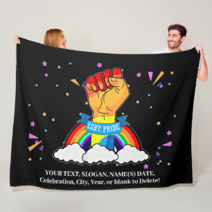 Add Your Text, Gay Pride Rainbow Fist Clouds  Fleece Blanket