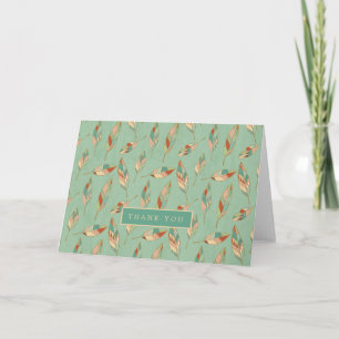 Add Your Text Green Feather Pattern Thank You Card