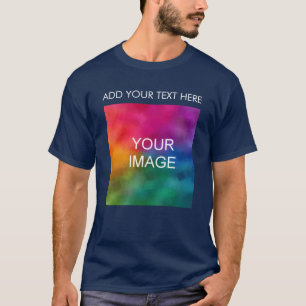 Add Your Text Image Photo Template Men's Navy Blue T-Shirt