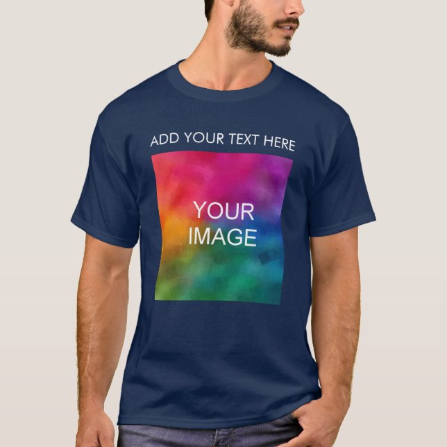 Add Your Text Image Photo Template Men's Navy Blue T-Shirt (Front)