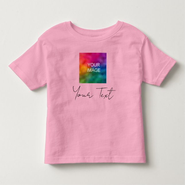 Add Your Text & Image Two Sides Pink Template Baby Toddler T-Shirt (Front)