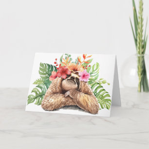 Add Your Text Inside   Tropical Flower Sloth Card