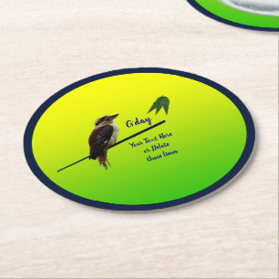 Add Your Text, Kookaburra Australian Party 7"  Round Paper Coaster