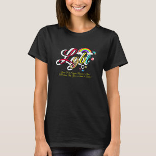 Add Your Text, LGBT Rainbow & Clouds on Black T-Shirt